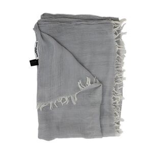 Cellerini Womens Cotton Knit Fringe Trim Lightweight Scarf Gray White 70"x25"